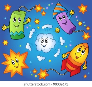 Cartoon fireworks theme 1 - vector illustration.