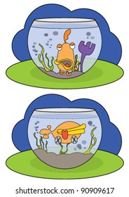 Cartoon of a fish in an aquarium