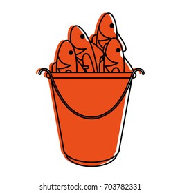 cartoon fish bait in bucket icon image 