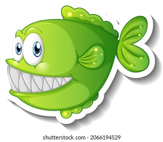 Cartoon fish with big fangs cartoon sticker illustration