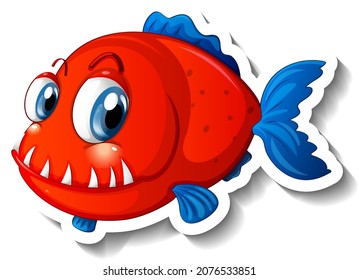 Cartoon fish with big fangs cartoon sticker illustration