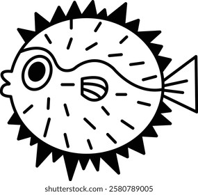 A cartoon fish with a big smile on its face. The fish is black and white. It is a very happy fish
