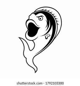 cartoon fish black and white hand draw