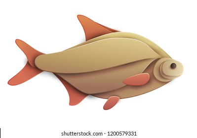 Cartoon fish bream in trendy paper cut craft graphic style. Modern design for advertising, branding greeting card, cover, poster, banner. Vector illustration.