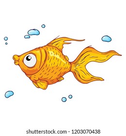 Cartoon fish with bubbles. Vector illustration of a funny fish. Hand drawn fish with bubbles.
