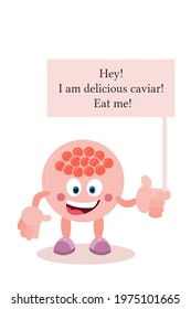 Cartoon fish caviar. Caviar with eyes, arms and legs. A living character. Food for children.