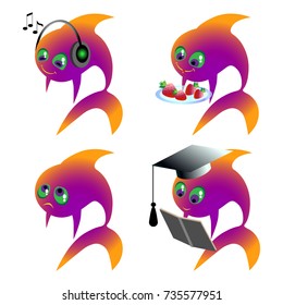 Cartoon fish character smiles set 3