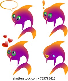 Cartoon fish character smiles set 8