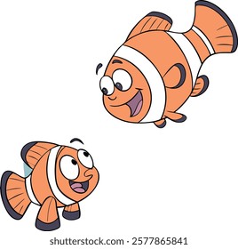 Cartoon fish characters in a vibrant underwater scene, perfect for creative and playful projects.