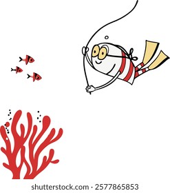 Cartoon fish characters in a vibrant underwater scene, perfect for creative and playful projects.