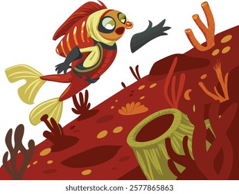 Cartoon fish characters in a vibrant underwater scene, perfect for creative and playful projects.