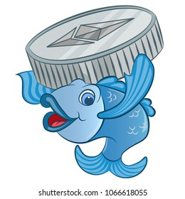 cartoon fish with coin ethereum vector
