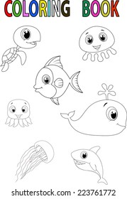 Cartoon fish coloring book