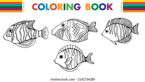 Cartoon fish coloring book outline