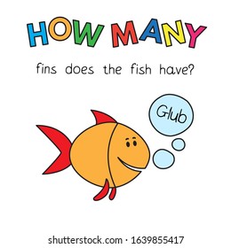 Cartoon fish counting game. Vector illustration for children education. How many fins does the fish have