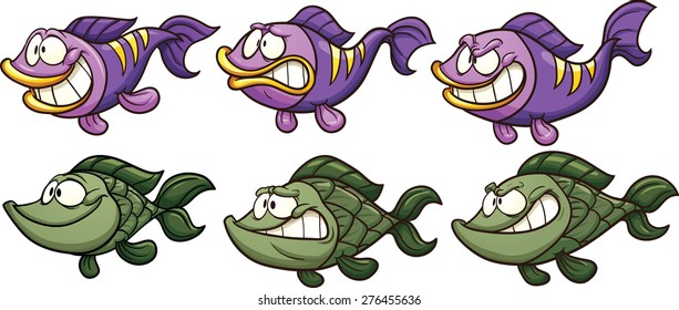 Cartoon fish with different emotions. Vector clip art illustration with simple gradients. Each on a separate layer.