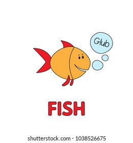 Cartoon fish flashcard. Vector illustration for children education