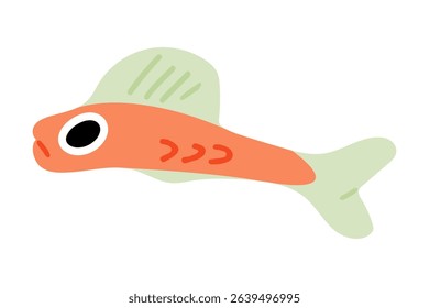 Cartoon Fish Flat Illustration. Cute stylized fish with large eye and simple fins, flat cartoon style, bright colors, isolated on white background.