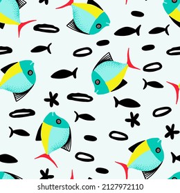 Cartoon Fish Fun Kids Vector Seamless Pattern