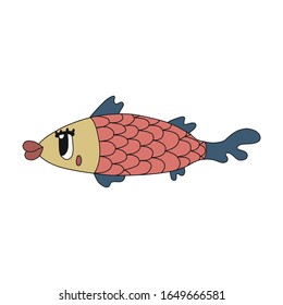 Cartoon fish. The funniest character.Hand-drawn vector illustration.isolated on a white background.You can use it to design mugs, postcards,children s clothing, t-shirt design, and fabrics.