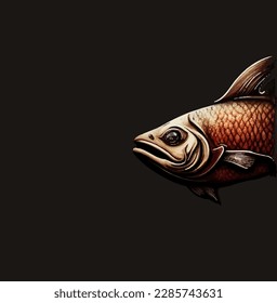 Cartoon fish head on a dark background. Vector illustration