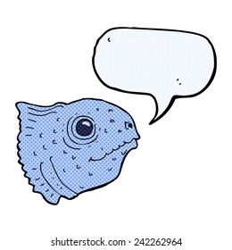 caricatura de cabeza de pez con burbuja de habla