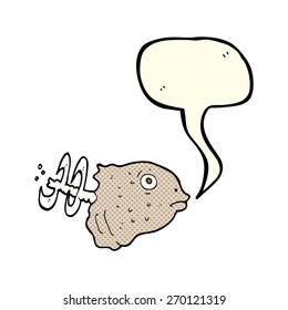 cartoon fish head with speech bubble