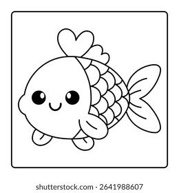 Cartoon Fish with Heart Fin Coloring Page – Fun Sea Life for Children