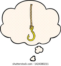 cartoon fish hook with thought bubble in comic book style