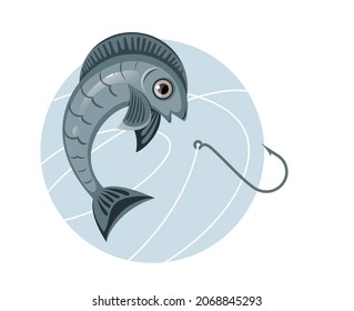 Caricatura Pescado con gancho. Ilustración vectorial. Pon un concepto de pescado. 