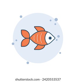 Cartoon fish icon vector illustration. Goldfish on bubbles background. Aquarium fish sign concept.