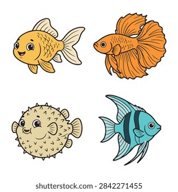 cartoon fish illustration drawing set