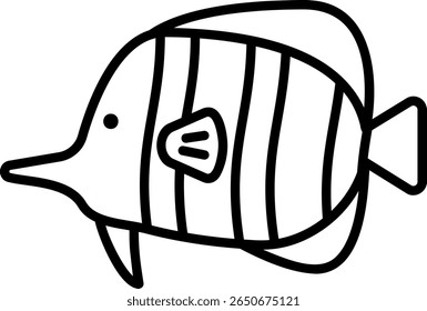Ilustração de peixe de desenho animado com listras e focinho longo