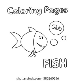 Cartoon fish illustration. Vector coloring book pages for children