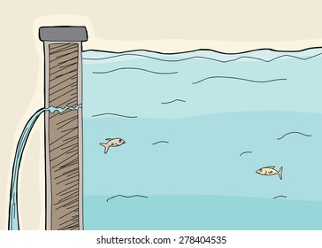 Cartoon of fish inside wall of leaking dike