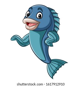 Cartoon fish mascot waving hand