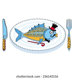 Cartoon fish on a plate