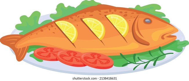 Cartoon Fish Plate Grilled Sea Food Stock Vector (Royalty Free ...