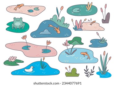 cartoon fish pond doodle illustration