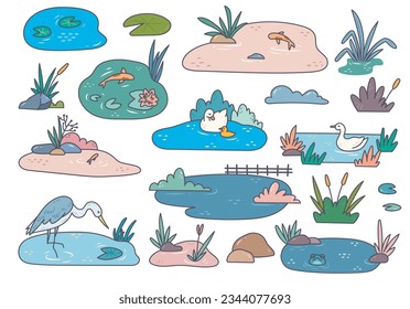 cartoon fish pond doodle illustration