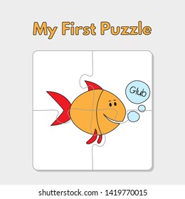 Cartoon fish puzzle design. Vector illustration for children education