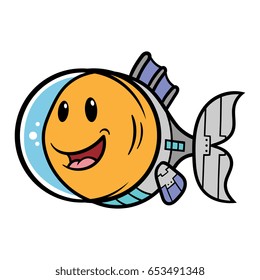 Cartoon Fish in Robotic or Spacesuit Vector Illustration