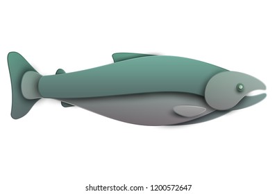 Cartoon fish salmon in trendy paper cut craft graphic style. Modern design for advertising, branding greeting card, cover, poster, banner. Vector illustration.