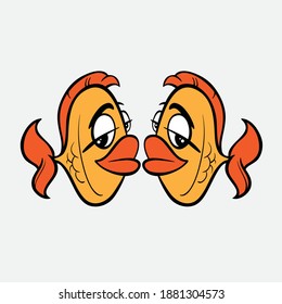 Cartoon fish, sea animal icon white background