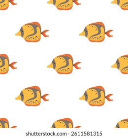 cartoon fish seamless pattern, marine wallpaper