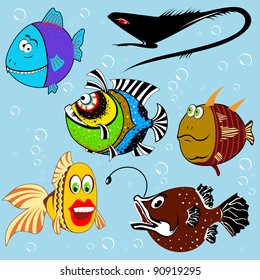 Cartoon fish set with facial expressions