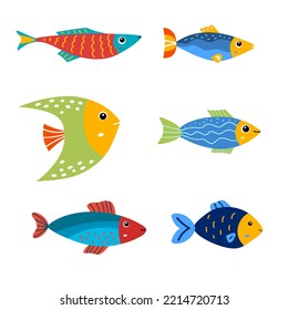 Cartoon-Fisch. Set einzeln auf süße Fische für Kinder