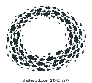 Cartoon fish shoal. Tropical underwater fish swimming group. Coral reef fauna shoal silhouette flat vector illustration