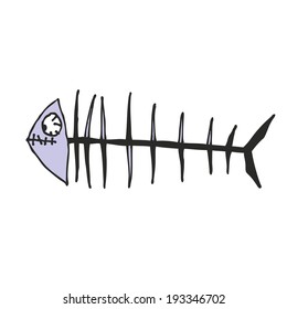 cartoon fish skeleton on a white background
