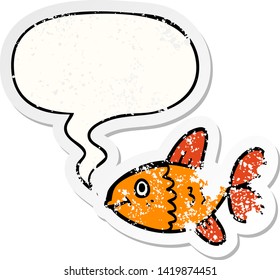 cartoon fish with speech bubble distressed distressed old sticker